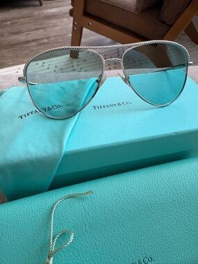 Tiffany & Co. Silver Frame Sunglasses with Tiffany Blue Lenses